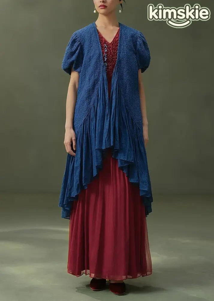 New Mulberry V Neck Ruffled Patchwork Silk Dress Sleeveless