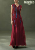 New Mulberry V Neck Ruffled Patchwork Silk Dress Sleeveless