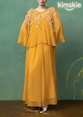 New Yellow O-Neck Petal Shawl And Dress Two-Piece Set Summer