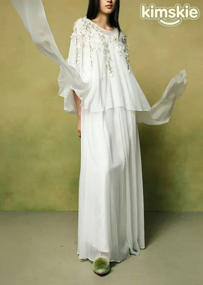New Yellow O-Neck Petal Shawl And Dress Two-Piece Set Summer