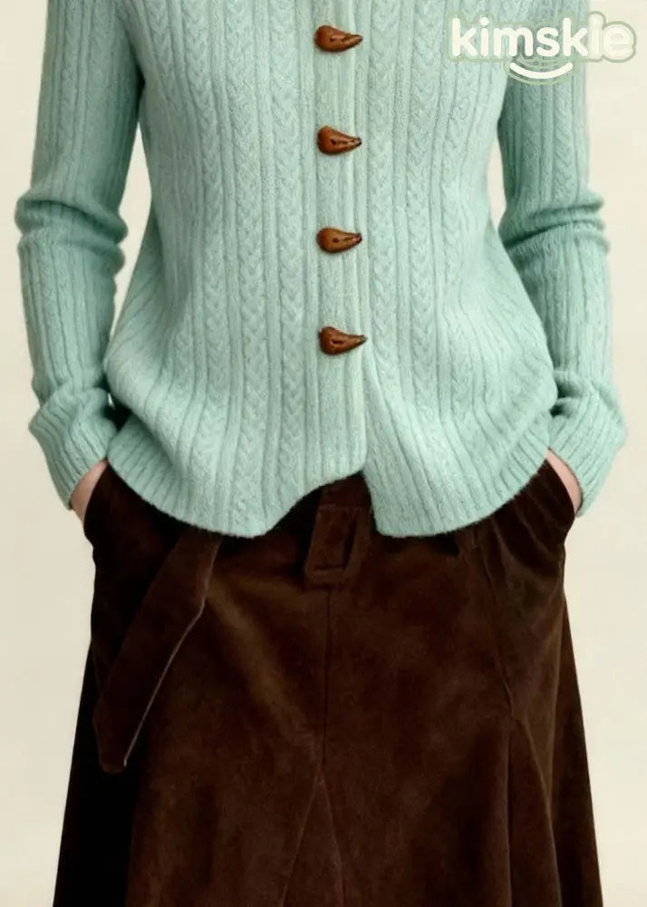 Plus Size Blue Fur Collar Thick Knit Sweaters Coat Fall