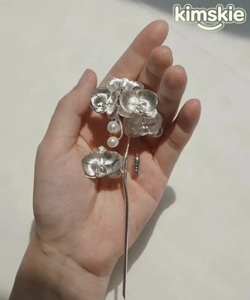 Retro Silk Alloy Phalaenopsis Pearl Brooches