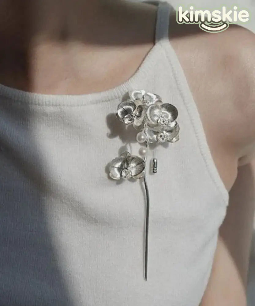 Retro Silk Alloy Phalaenopsis Pearl Brooches