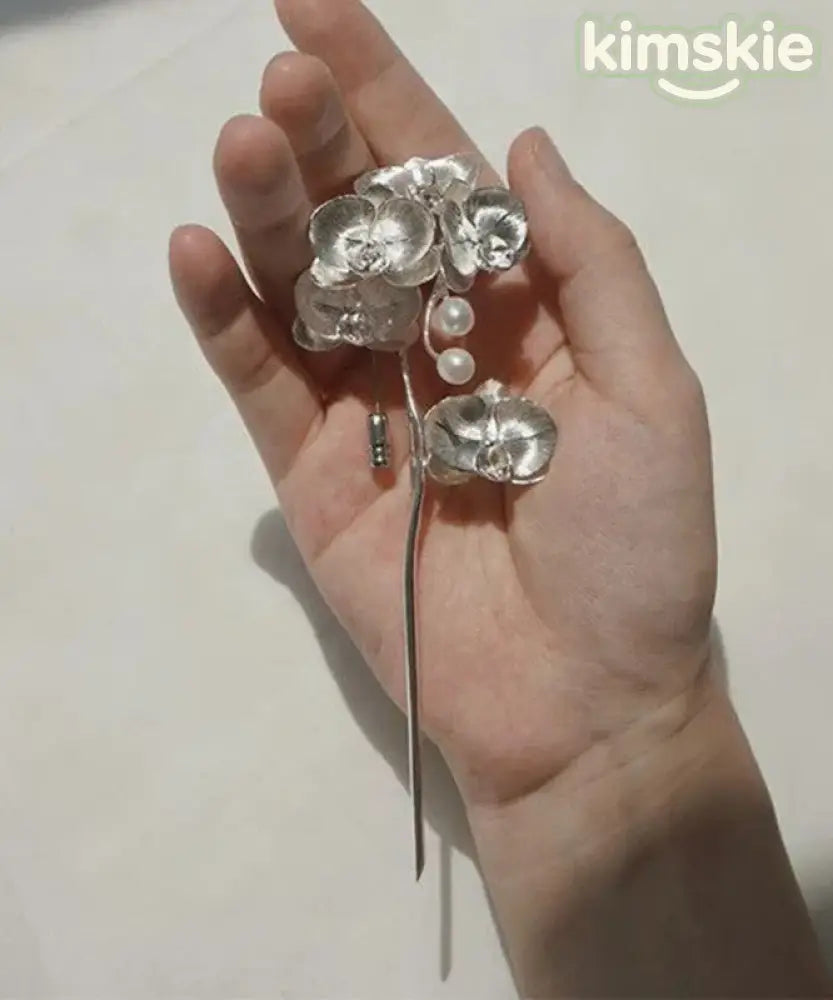 Retro Silk Alloy Phalaenopsis Pearl Brooches