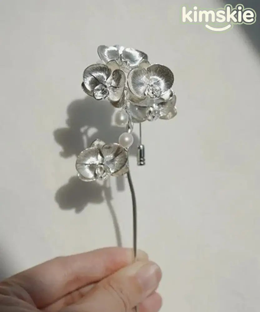Retro Silk Alloy Phalaenopsis Pearl Brooches