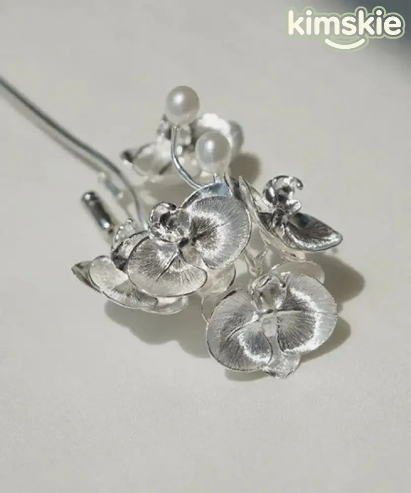 Retro Silk Alloy Phalaenopsis Pearl Brooches
