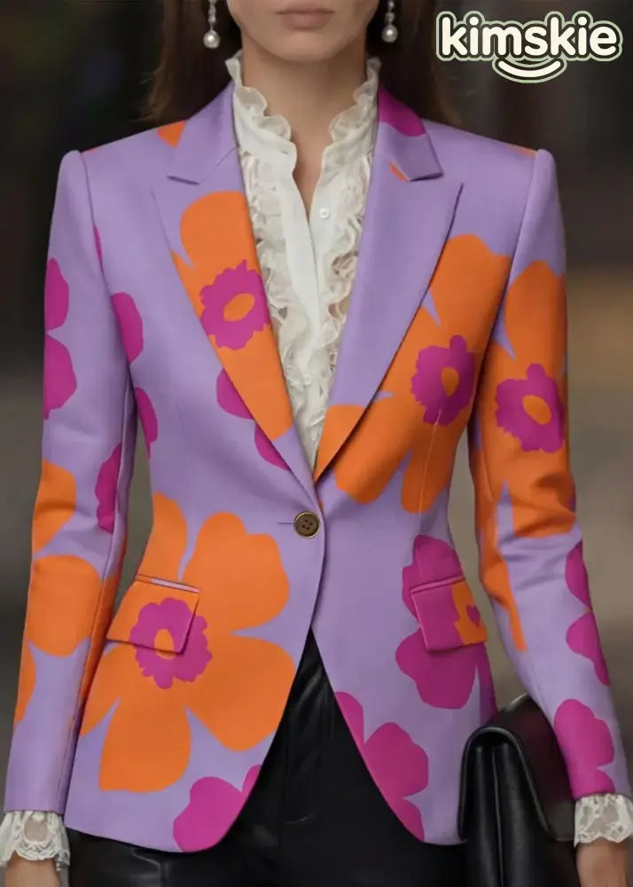 Stylish Peter Pan Collar Button Print Cotton Suit Coat Fall