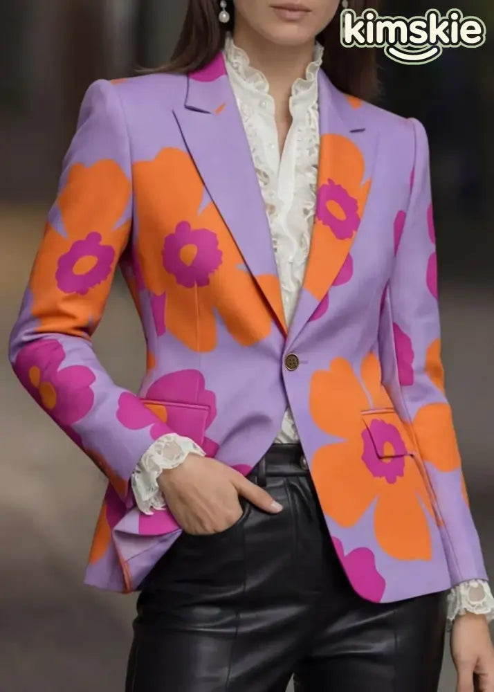 Stylish Peter Pan Collar Button Print Cotton Suit Coat Fall