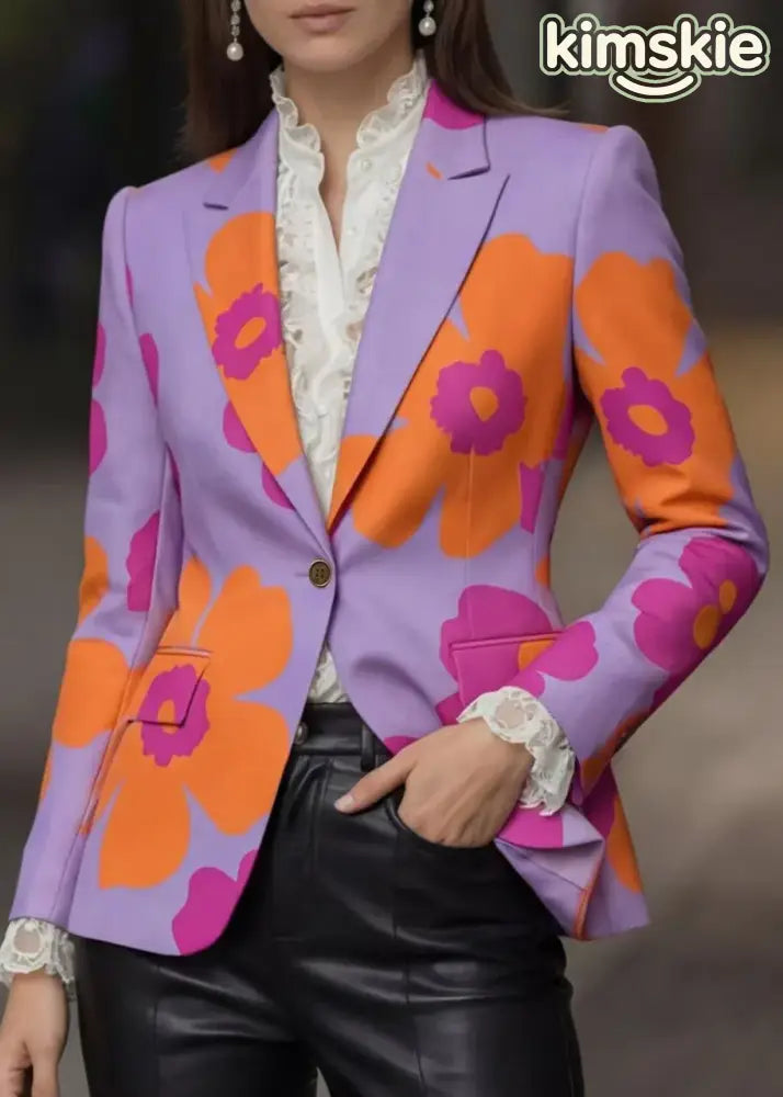 Stylish Peter Pan Collar Button Print Cotton Suit Coat Fall