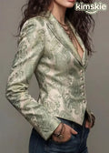 Unique Light Green Peter Pan Collar Print Button Cotton Suit Coat Fall