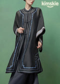 Vintage Dark Grey Embroidered Patchwork Linen Silk Long Shirts Fall