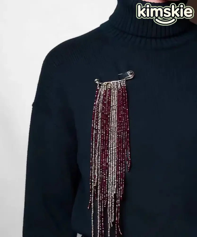 Vintage Silver Red Alloy Imitation Crystal Tassel Seed Beads Brooches