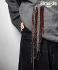 Vintage Silver Red Alloy Imitation Crystal Tassel Seed Beads Brooches