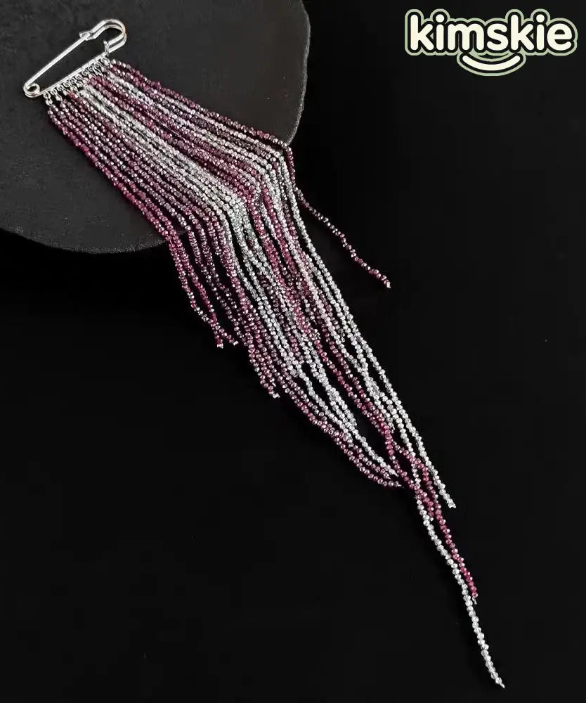 Vintage Silver Red Alloy Imitation Crystal Tassel Seed Beads Brooches
