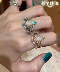 Vogue Gold Alloy Zircon Rings Two-Piece Set