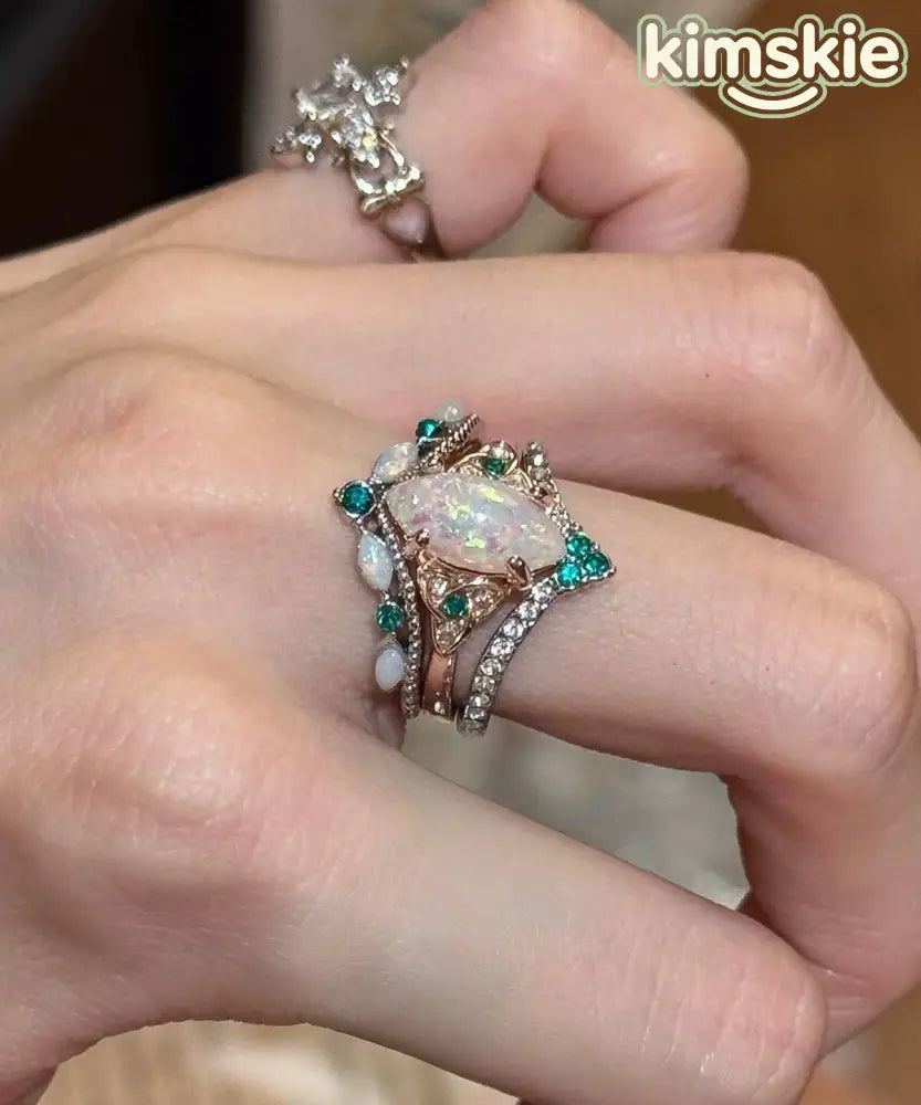 Vogue Gold Alloy Zircon Rings Two-Piece Set