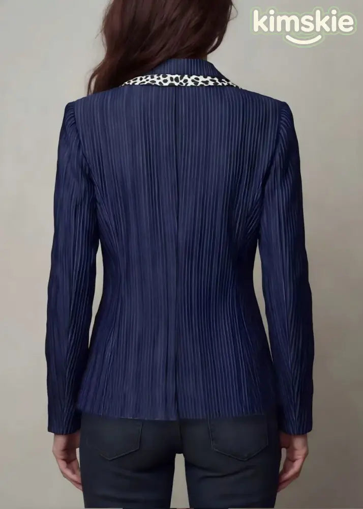 Women Navy Peter Pan Collar Striped Patchwork Cotton Suit Coats Fall